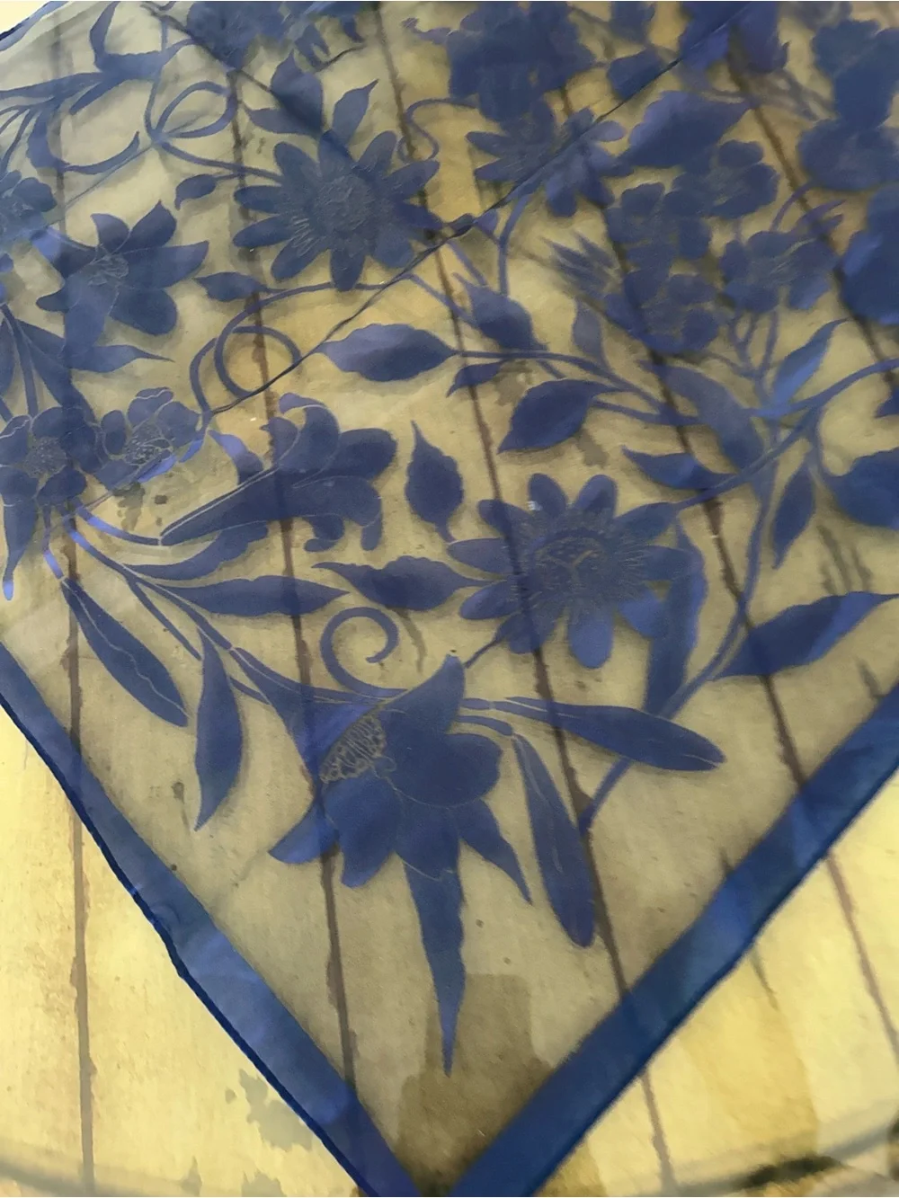Blue Floral Sheer 🧣 scarf 25“ x 25“